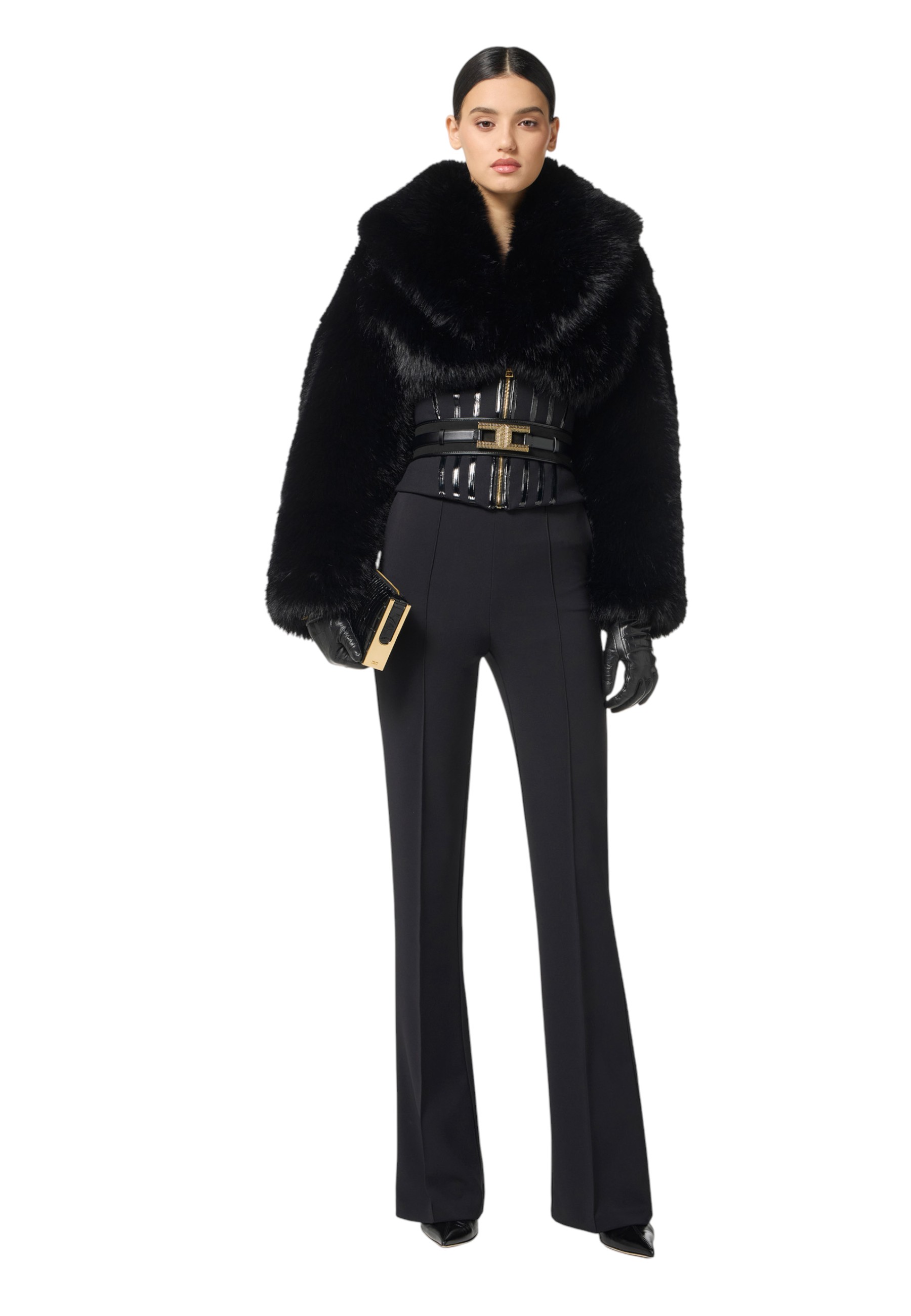 Fur-effect jacket with double crêpe - ELISABETTA FRANCHI